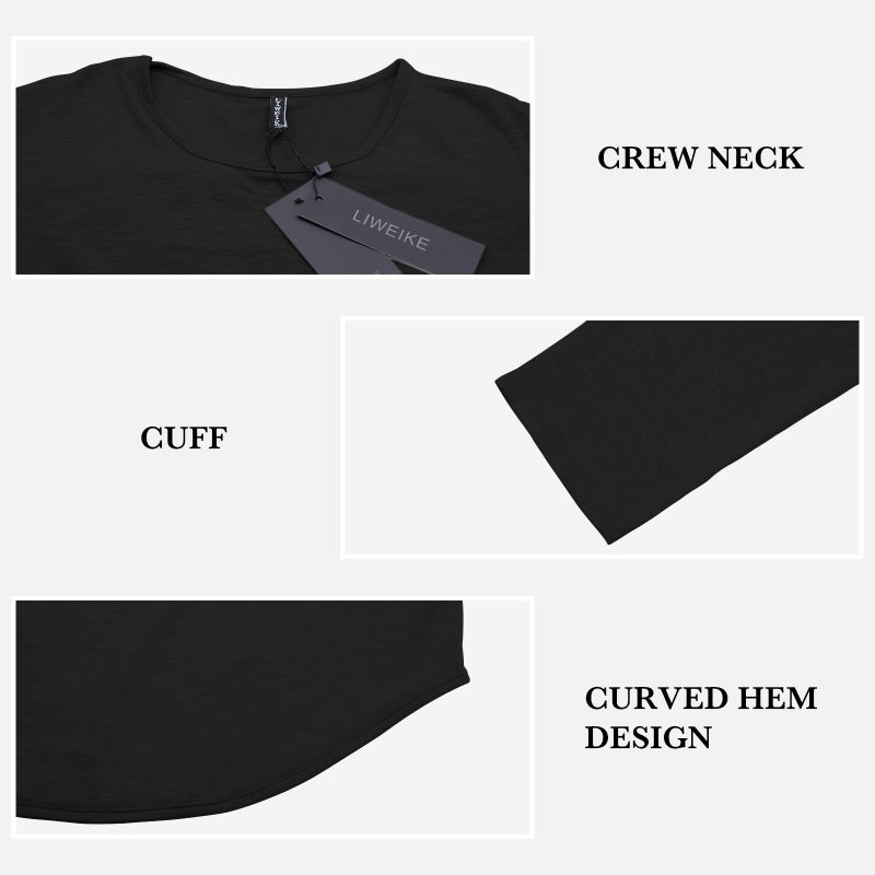 LIWEIKE Mens Hipster Hip Hop Longline Crewneck T-Shirt (Black, Large) - Image 4